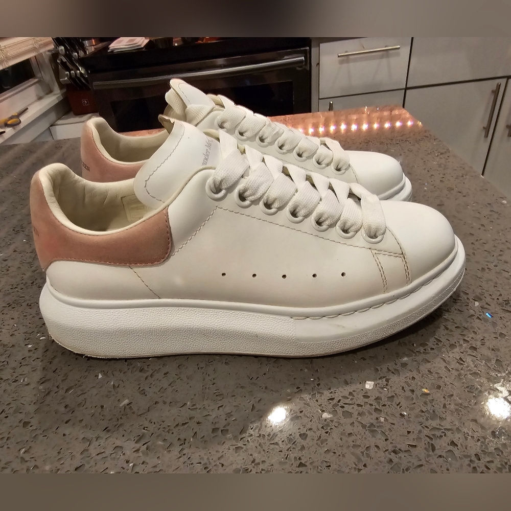 Alexander McQueen White Suede Pink Sneakers Sz 36 No Box No Dustbag